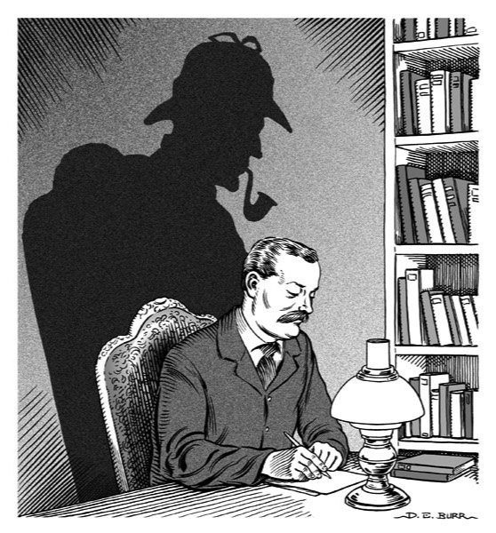 Arthur Conan Doyle black and white illustration