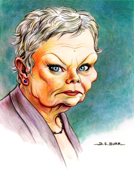 Judi Dench caricature painting