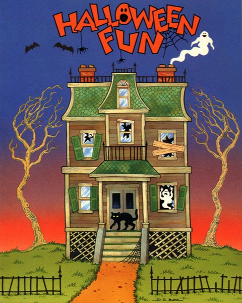 Halloween haunted house painted childrens book cover
