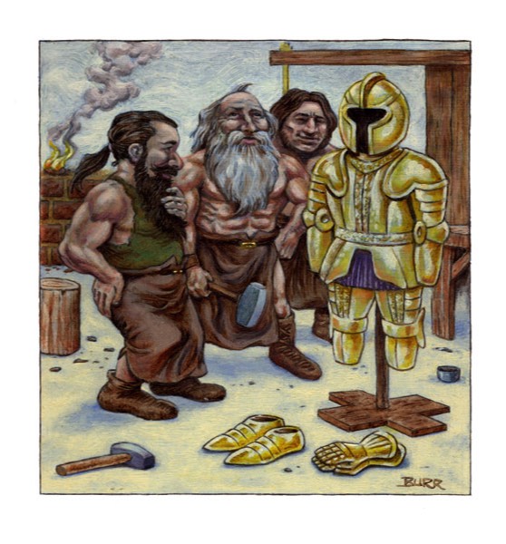 Dwarf blacksmiths with suit of armour painted illustration