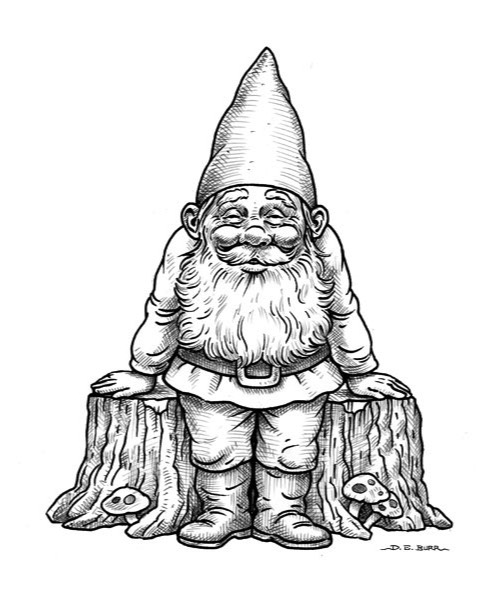 standing gnome line art illustration